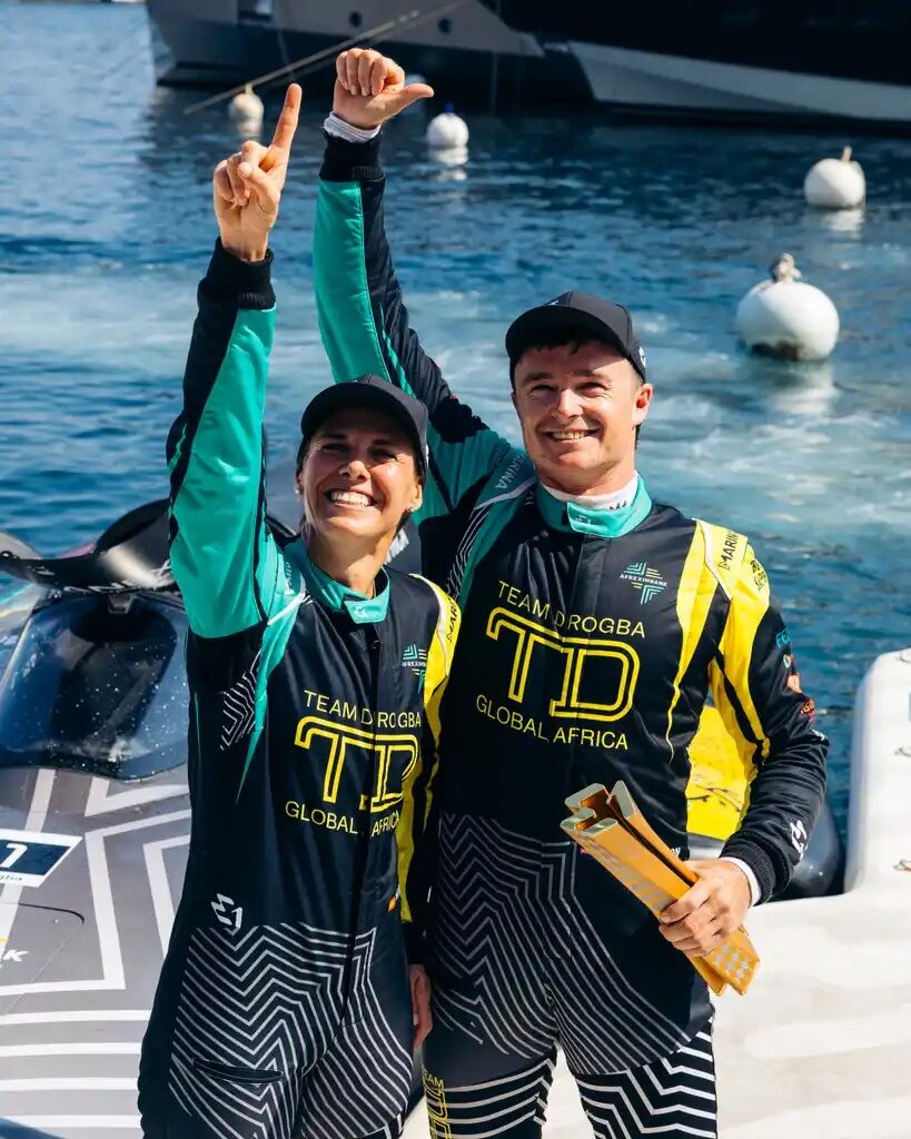 Tara Pacheco and teammate — E1 Monaco 2026 with the trophy